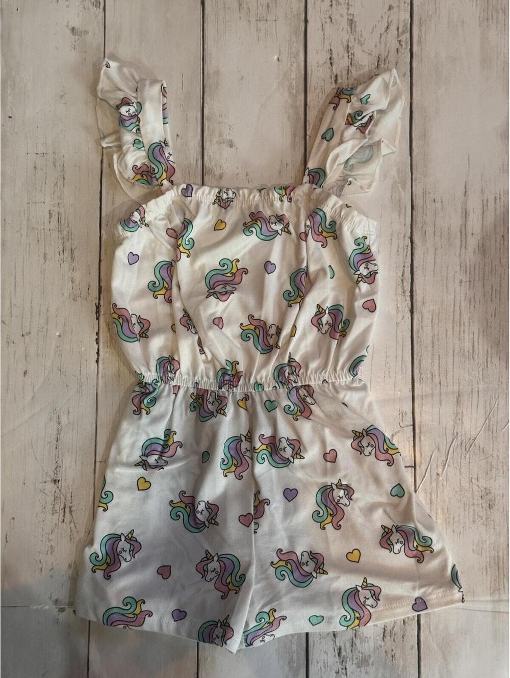 Lily Bleu Unicorn Ruffle Strap Romper 2T Pastel Rainbow Unicorns